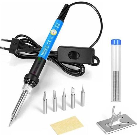 YMYNY Precision Soldering Iron with Stand and ON/OFF Switch, 9-in-1 Kit, 5 Tips, Solder Wire, Adjustable Temperature 200-450℃ (1/5)