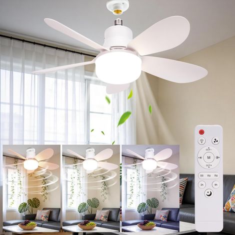 Ventilateur de Plafond avec Lumière et Telecommande, LED Ventilateur Dimmable Plafonnier avec 40W E27 Lampe Intégrée, 6 Pales, 3 Vitesses, Silencieux, pour Salon, Chambre, Coucher (Blanc) (1/5)