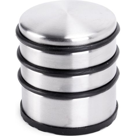 SHINING HOUSE Butoir de porte en acier inoxydable brossé mat ⌀ 7cm, hauteur: 8cm  Butoir de porte massif 1,1 kg aussi pour portes lourdes  3 anneaux en caoutchouc de haute qualité comme protection