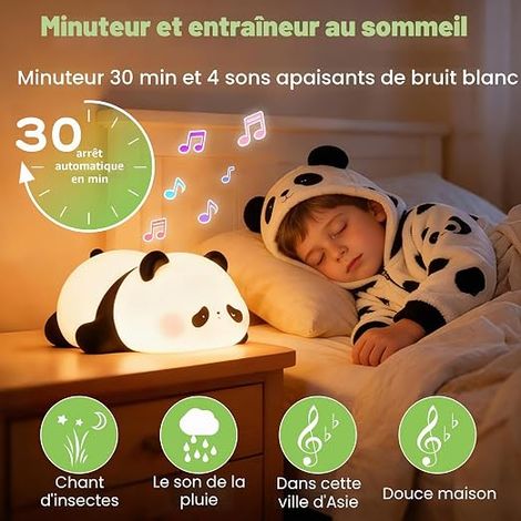 Veilleuse Panda Bruit Blanc, Lampe Chevet Silicone Alimentaire (1/4)