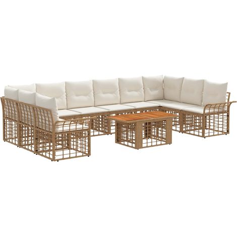 Gartensofa-set 11 stk. Natürlich und Cremweiß Poly-Rattan vidaXL (1/5)