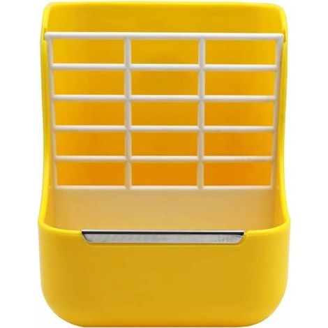 Mangeoire 2 en 1 pour animal domestique et châssis pour graminées pour lapins, chinchillas, cochons d’Inde, petits animaux, anti-morsure avec ensemble fixe (jaune) (1/5)