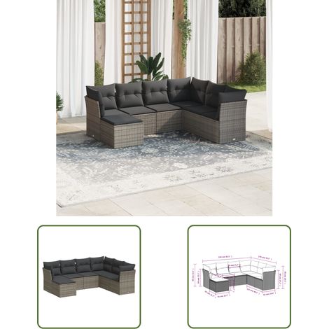 The Living Store 7-tlg. Garten-Sofagarnitur mit Kissen Grau Poly Rattan - Gartenmöbel - Rattan Möbel - Lounge Set - Gartenlounge - Außengartenmöbel (1/3)