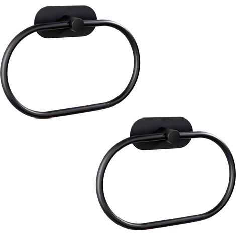 Set mit 2 selbstklebenden Handtuchringen für Badezimmer – Wandmontage – Edelstahl – Hardware-Zubehör ohne Bohren – Moderner runder Handtuchhalter – Schwarz