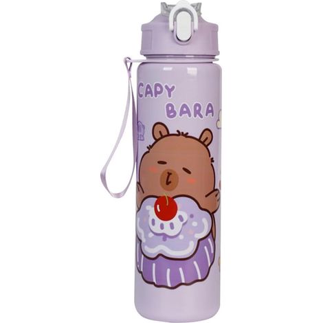 Lindo vaso para beber con pajita de capibara de 700 ml en color morado - Taza de viaje infantil con asa para divertirse con animales (1/5)