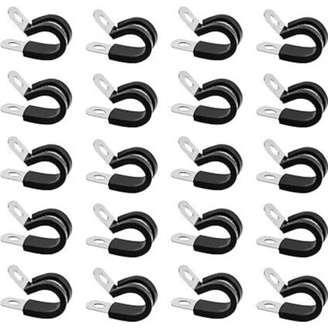 20 Pièces Collier de Serrage en P, 25mm Collier de Fixation de Tubes avec Insert en Caoutchouc, Colliers de Serrage en Acier Inoxydable, P-Clips de Serrages à Vis en Métal(25 mm) (1/5)