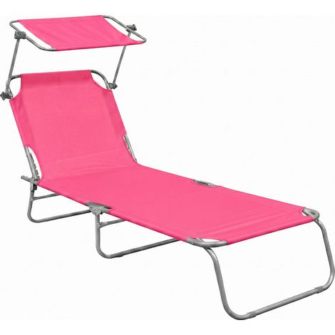 Aga Lettino da giardino reclinabile con tettuccio Rosa