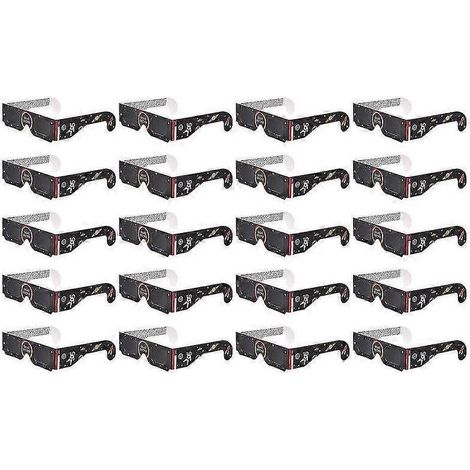 Lot de 20 lunettes d'éclipse solaire avec filtre anti-lumière nocive, monture en papier, certifiées ISO 12312-2. Protection optimale contre la lumière nocive.