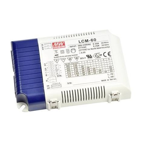 DRIVER LED MEAN WELL LCM-60 2-90/2-90/2-86/2-67/2-57/2-42 V/DC 500/600/700/900/1050/1400 MA