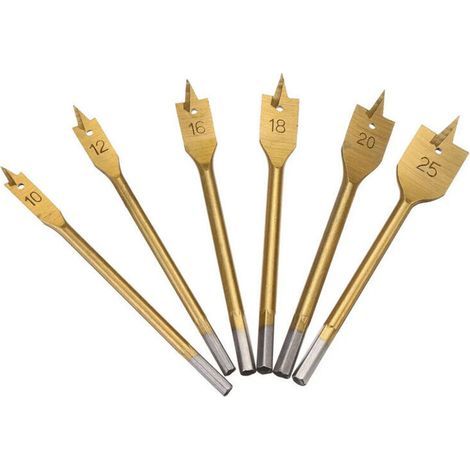 6pcs Mèches Plates Pelle Foret Haute Teneur Pelle Pale Bits Travail du Bois Forage Plat Outils de Perçage 10-25 mm(10/12/16/18/20/15) (1/4)