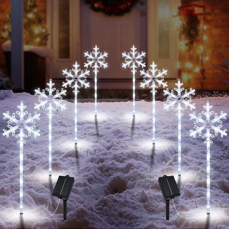 Solar-powered path lights, outdoor snowflake lights, suitable for porch lawns, 2 packs, 8 lights per pack.
