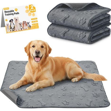 Tapis éducateurs lavables pour Chiot Lot de 2, Tapis Pipi Chien Réutilisables Ultra-absorbants, alèses pour Animaux imperméables antidérapantes avec Motif Pattes/os – 80×90cm