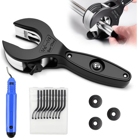 Kit coupe-tube à cliquet, coupe-tube 8-29 mm avec 3 roues de coupe et outils d'ébavurage de rechange, pour tuyau en acier inoxydable, tube en cuivre, acier et aluminium (noir) (1/5)