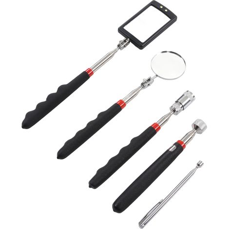 Ensemble de 5 outils de ramassage magnétique : tige de ramassage de 4,5 kg, 3,6 kg et 0,7 kg, miroir télescopique à 360° avec lampe LED.