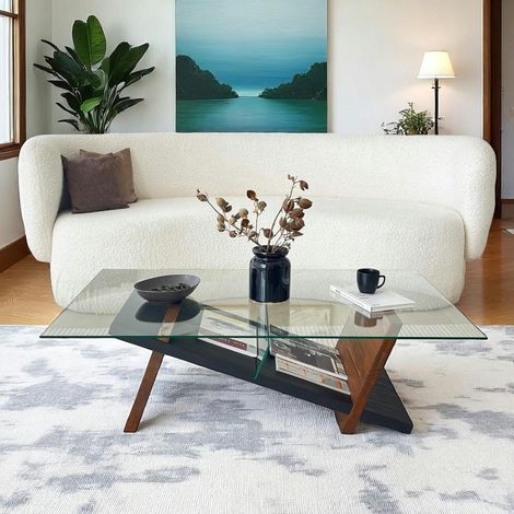 Table basse verre et bois brun - fonction porte-revues LHASA (1/5)