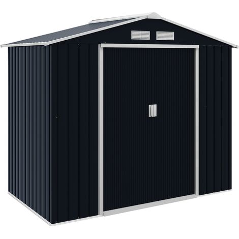 Casetta da giardino da esterno 213 x 130 x 185 cm ampio spazio di archiviazione porta scorrevole industriale moderna in acciaio grigio scuro 210004026