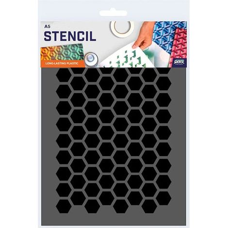 Pochoir A5 - QBIX - Motif géométrique hexagonal - Mylar semi-transparent - Réutilisable - 0,3 mm
