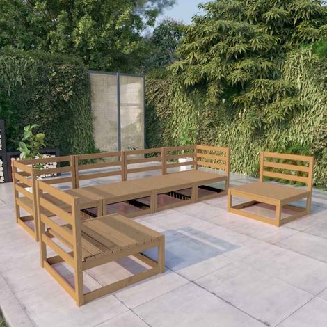 vidaXL Muebles de jardín 6 piezas marrón miel madera maciza de pino (1/5)