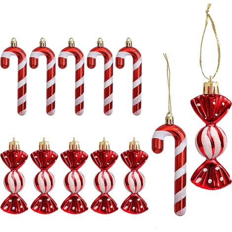 Lot de 12 décorations de sapin de Noël à paillettes rouges en sucre d'orge - Décoration de Noël (1/5)