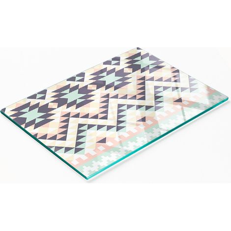 Dekoratives Küchenschneidebrett aus Glas mit ethnischem Muster, 80 x 52 cm (1/5)