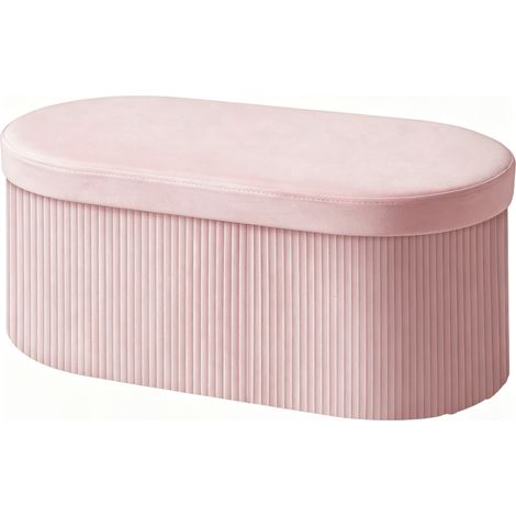 Banc coffre ottoman avec coffre de rangement pliable, 72 L, 76 x 38 x 35 cm, revêtement en velours, coffre de rangement rose (1/5)