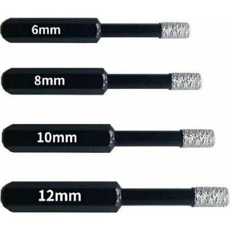 Forets Diamant Professionnels pour Carrelage, Céramique, Verre et Pierre - Coffret de 4 Mèches Diamantées (6mm, 8mm, 10mm, 12mm) - Scies-Cloches pour Grès Cérame et Tuiles