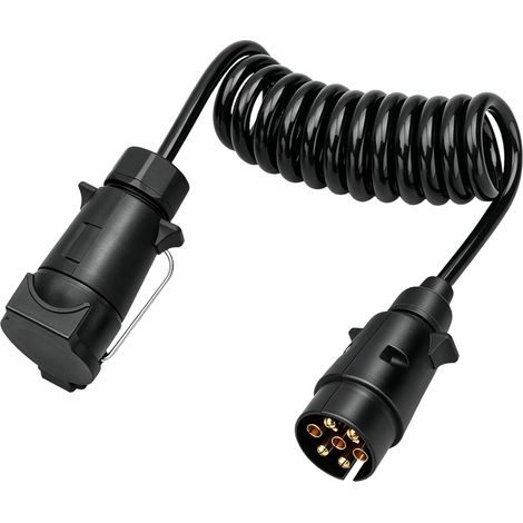 Rallonge Remorque 7 Broches 2 M, Câble Spirale 12V avec Prise Mâle et Femelle, Connecteur Extension pour Éclairage Remorque Caravane Camion Tracteur et Camping Car (1/5)