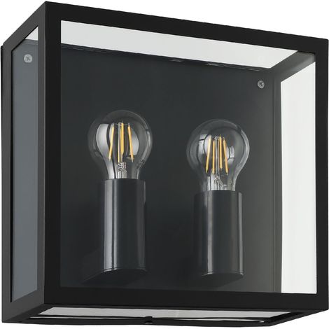EGLO Wandleuchte außen Alamonte 1, 2-flammige Vintage Außenleuchte, Outdoor-Wandlampe aus schwarzem Metall und transparentem Glas, Außenbeleuchtung mit E27 Fassung (1/5)