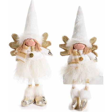 Angioletti Natalizi da Appoggiare in Pelo Bianco e Oro - Set da 2 - Idea Regalo (1/2)