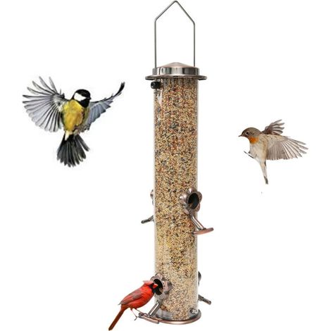 Mangeoire à oiseaux à suspendre à l'extérieur - 6 ports - En aluminium - Finition noire brossée - 35,6 cm - 6 ports (graines non incluses)