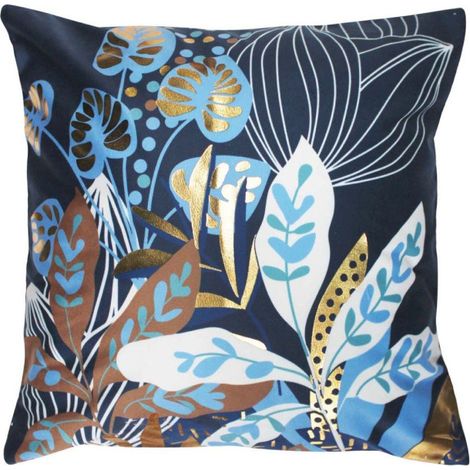 Housse de Coussin Velours "Inoa" 40x40cm Bleu & Or (1/4)
