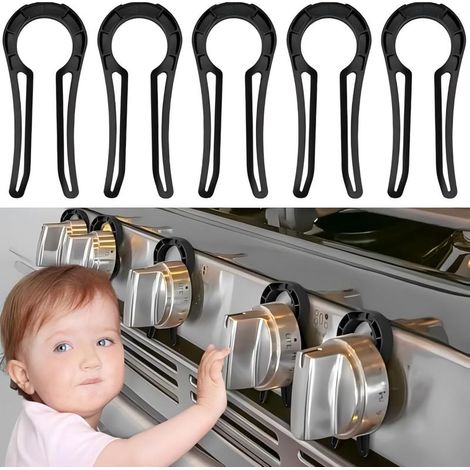 Gaskochfeld-Knopfsicherung für Kinder- und Haustiersicherheit. Ofenknopfschutz (5er-Pack, schwarz) (1/5)