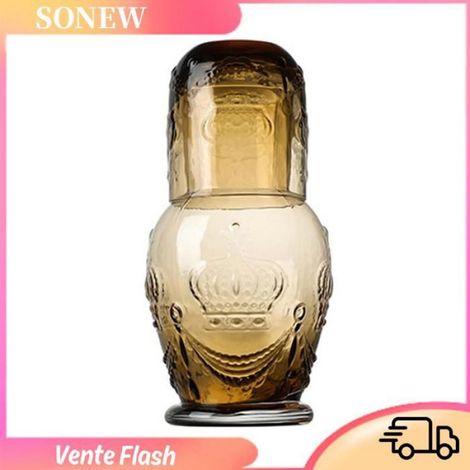 Sonew Ensemble de carafe à eau de chevet Carafe à eau de chevet de 750ml, couleur ambre, Vintage européen, avec articles mazagran (1/5)