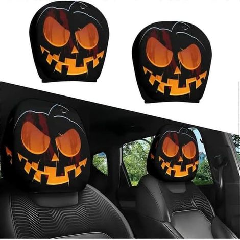 Lot de 2 housses d'appuie-tête fantômes effrayantes pour Halloween, impression élastique double face, décoration de Noël universelle pour sièges avant de voiture, camion, SUV (2 pièces) (1/5)