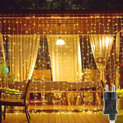Rideau De Lumières Intérieur 3x2m, Guirlande De 200 LED, Rideau Extérieur Avec Prise, 8 Modes Pour Gardine, Mur, Chambre À Coucher, Mariage, Fête Et Décoration De Noël (1/5)