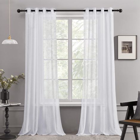2er-Set transparente Gardinen mit Ösen, superweiche Dekogardinen für Wohnzimmer, Mädchenzimmer, Babyzimmer, 132 x 160 cm, Weiß