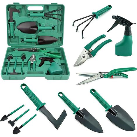 10 Piezas Outils Jardinage, , Kit Jardinage avec Gants de Jardinage, Arrosoir, Cisaille à Gazon,matériau en fer,Robuste et durable