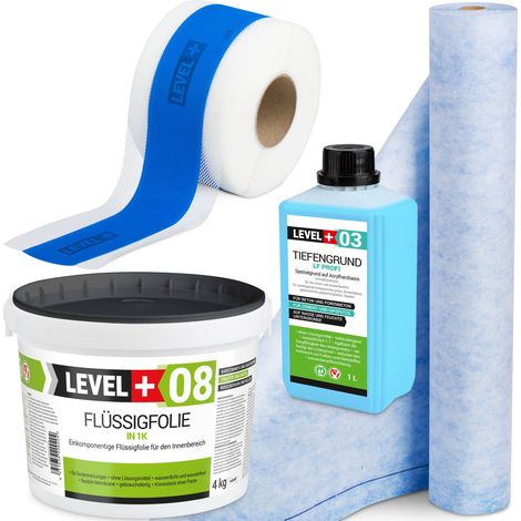 LEVEL+ Dichtset für Duschabdichtung Bad Dichtband Flüssigfolie 4kg SET313 (1/5)