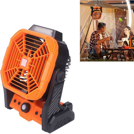 Ventilateur portable à batterie lithium de 20 000 mAh, lumière LED, crochet arrière, chargement par port USB, pivot à 120°, contrôle de vitesse progressif de 0 % à 100 %. (1/5)
