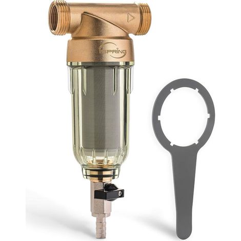 iSpring WSP-100 Filtro per Acqua a Sedimento Centrifugo Riutilizzabile per Tutta la Casa, Prefiltro Lavabile da 100 Micron, G 1" - 3/4", Ottone (1/5)