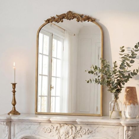 Miroir Vintage doré, 88 x 60 cm, Miroir Baroque Antique arqué (1/5)