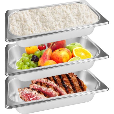 Set de 3 Bac de Plat Four Inox Rectangulaire, 32,6 x 17,8 x 6,5 cm GN 1/3 Bac Inox Alimentaire, Empilables, Durable et Facile à Nettoyer, Adapté aux Fours Réfrigérateurs Cuisine (1/5)