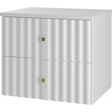 Meuble de salle de bain sous vasque suspendu avec plan AQUA blanc 60 cm façades rainurées