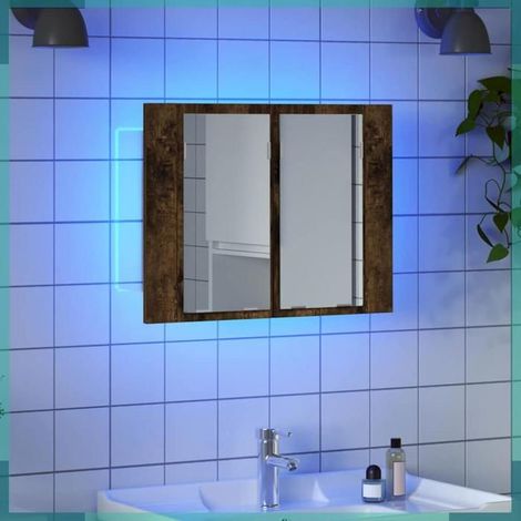 Armoire à miroir - 822841 - chêne fumé - éclairage LED - bois d'ingénierie 60x12x45 cm (1/5)
