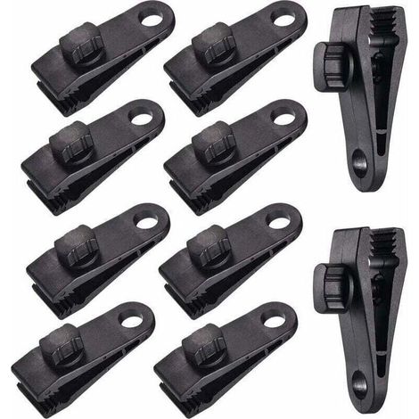 10 Sets Clip de Bâche Tente Pince Bâche Auvents Clip , Pince à Bâche, Pince pour Tente, pour Tente Voiture, Bâche, Auvents, Camping,le noir, (1/4)