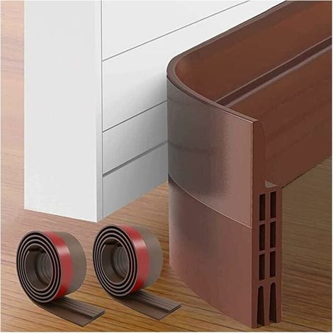Junta inferior de puerta 2 unidades 100 x 5 cm Junta inferior de puerta adhesiva Aislamiento térmico de silicona suave Tira de sellado marrón Antiruido Antipolvo Antiaire frío Antihormigas de ratón (1/5)