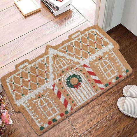 Tapis de bienvenue de Noël, paillasson en forme de maison en pain d'épices, décoration d'extérieur et de porche, tapis de Noël, accessoire photo (1/5)