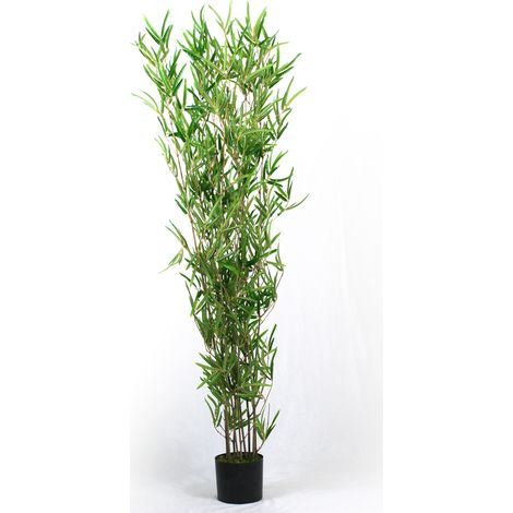 Pegane – Plante verte artificielle bambou 180 cm – Tiges en bambou et feuilles en tissu – Pot en plastique noir pour intérieur (1/4)