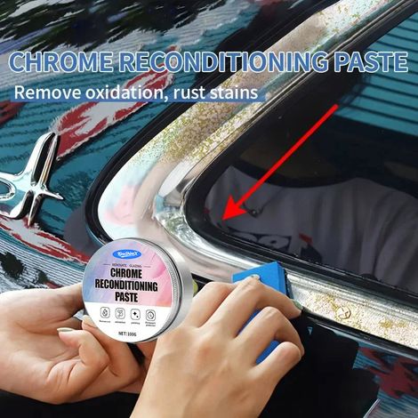 Chrompolierwachs zur Aufbereitung von Chromleisten und Emblemen Reparaturpaste für verchromte Fahrzeugteile zur Rostentfernung und Kratzerreparatur. (1/5)