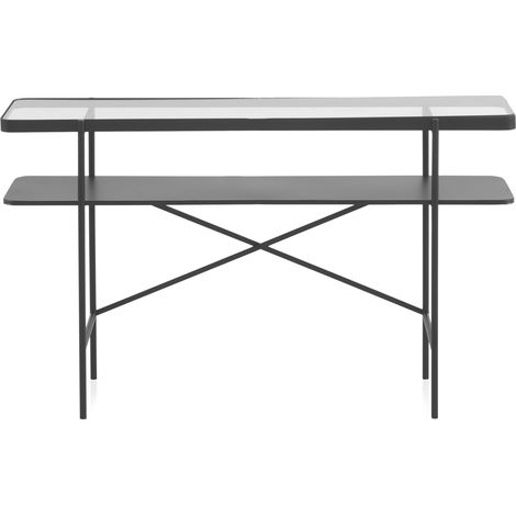 Console en métal noir avec plateau en verre (1/5)